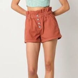 High Rise Mom Chino Shorts Paper Bag Waist Button Front Size 11 Festival